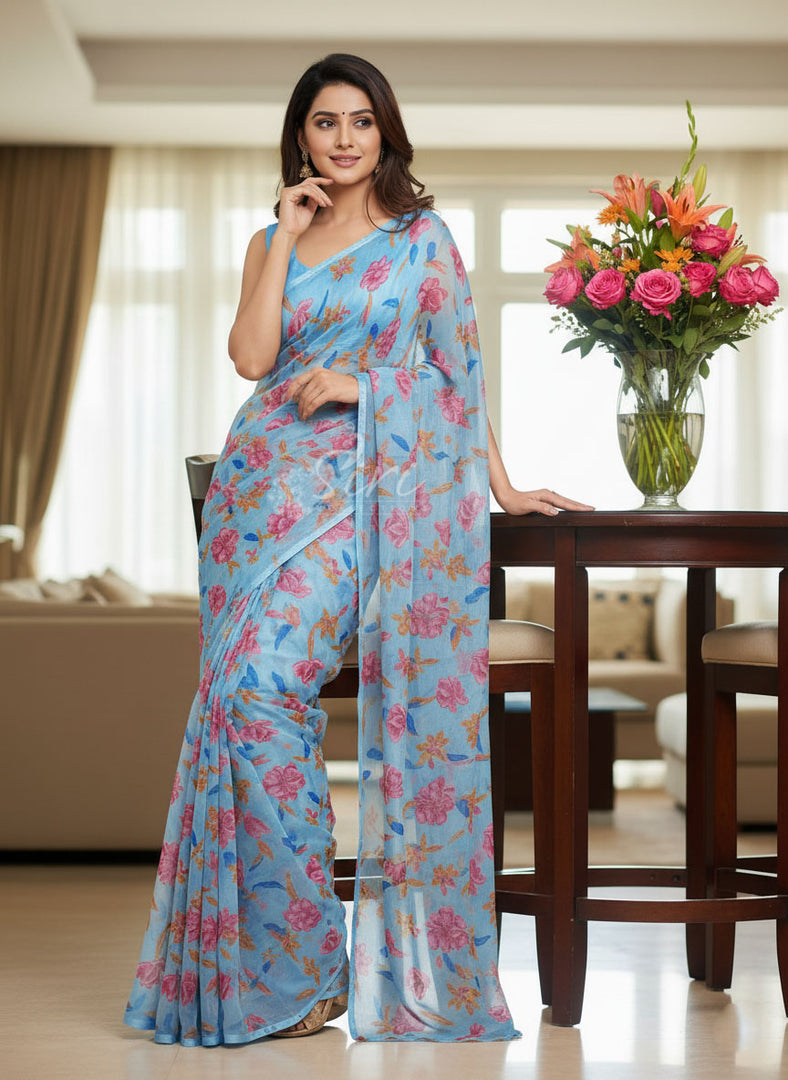 Latest Garden Vareli Printed Nara Chiffon Saree