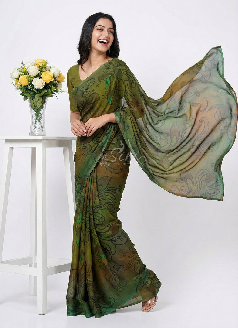 Latest Garden Vareli Printed Nara Chiffon Saree