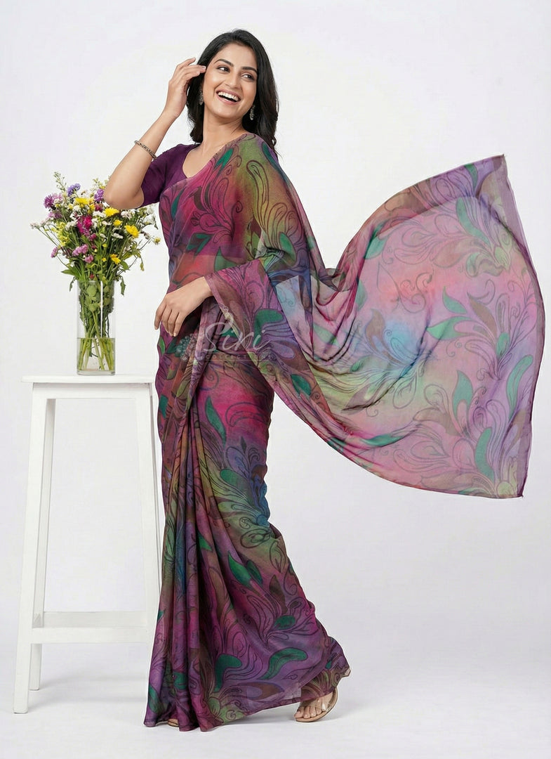 Latest Garden Vareli Printed Nara Chiffon Saree