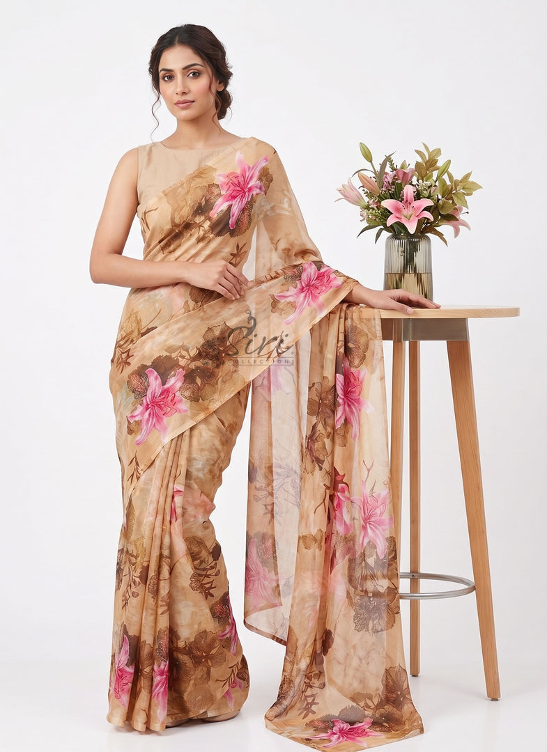 Latest Garden Vareli Printed Nara Chiffon Saree