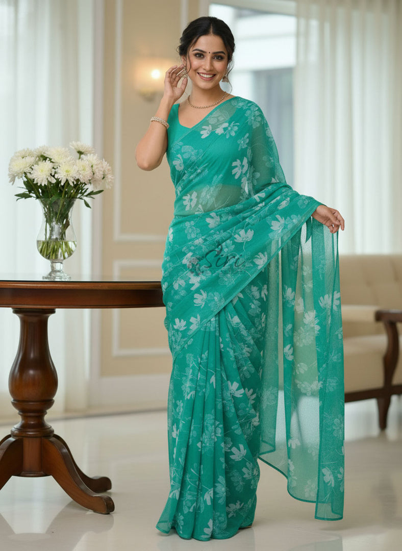 Latest Garden Vareli Printed Nara Chiffon Saree