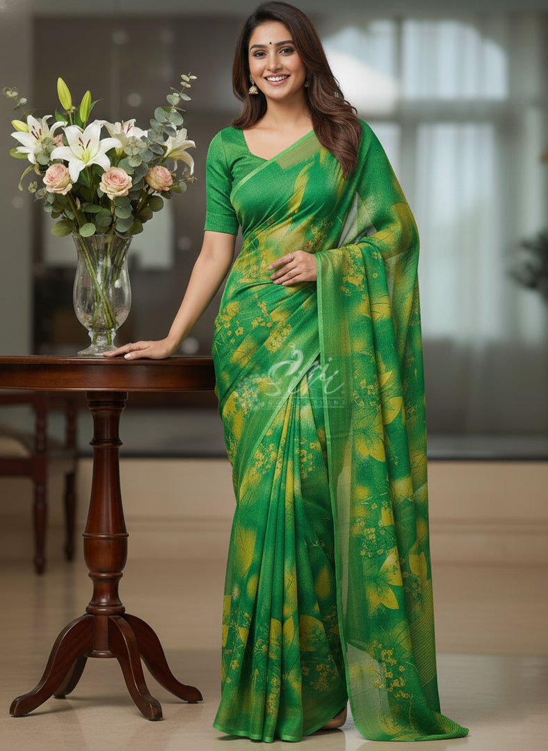 Latest Garden Vareli Printed Nara Chiffon Saree