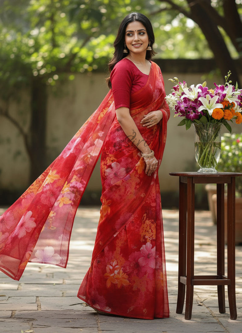 Latest Garden Vareli Printed Nara Chiffon Saree