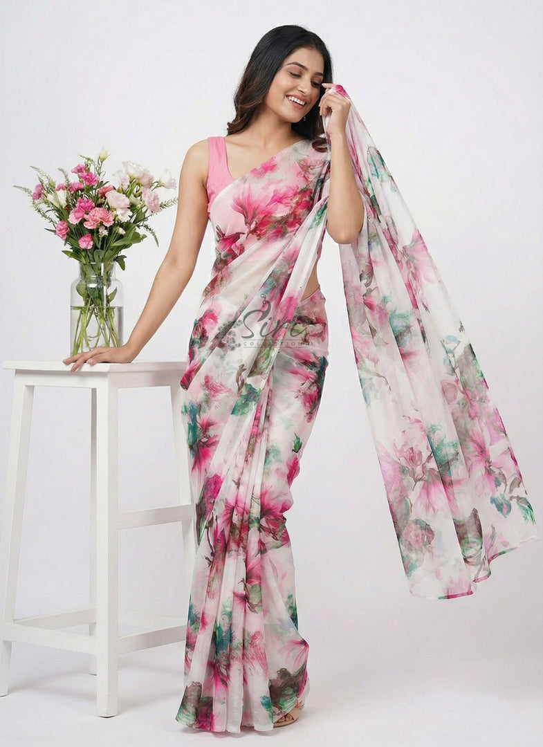 High Quality Garden Vareli Printed Nara Chiffon Saree