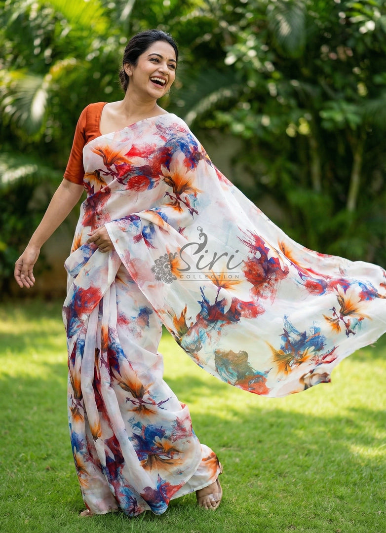 High Quality Garden Vareli Printed Nara Chiffon Saree