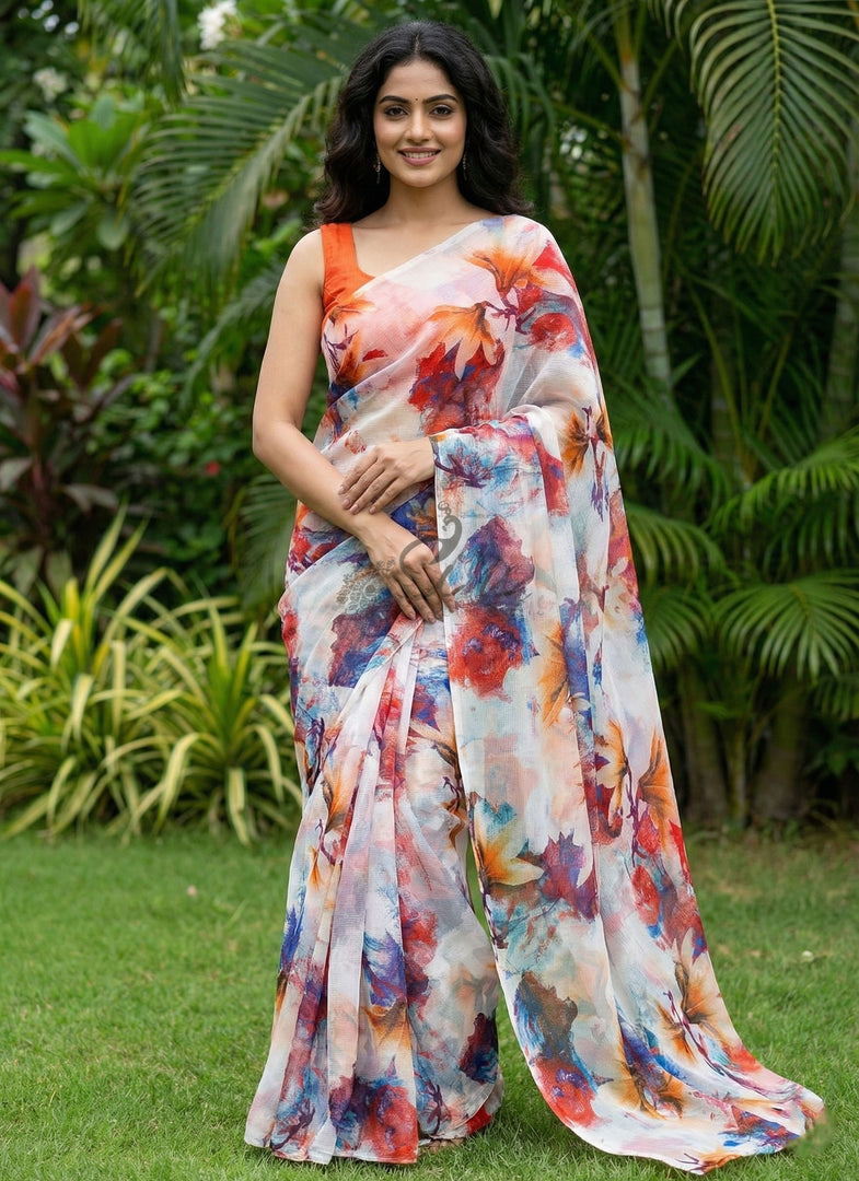 High Quality Garden Vareli Printed Nara Chiffon Saree