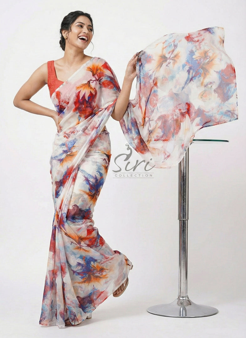 High Quality Garden Vareli Printed Nara Chiffon Saree