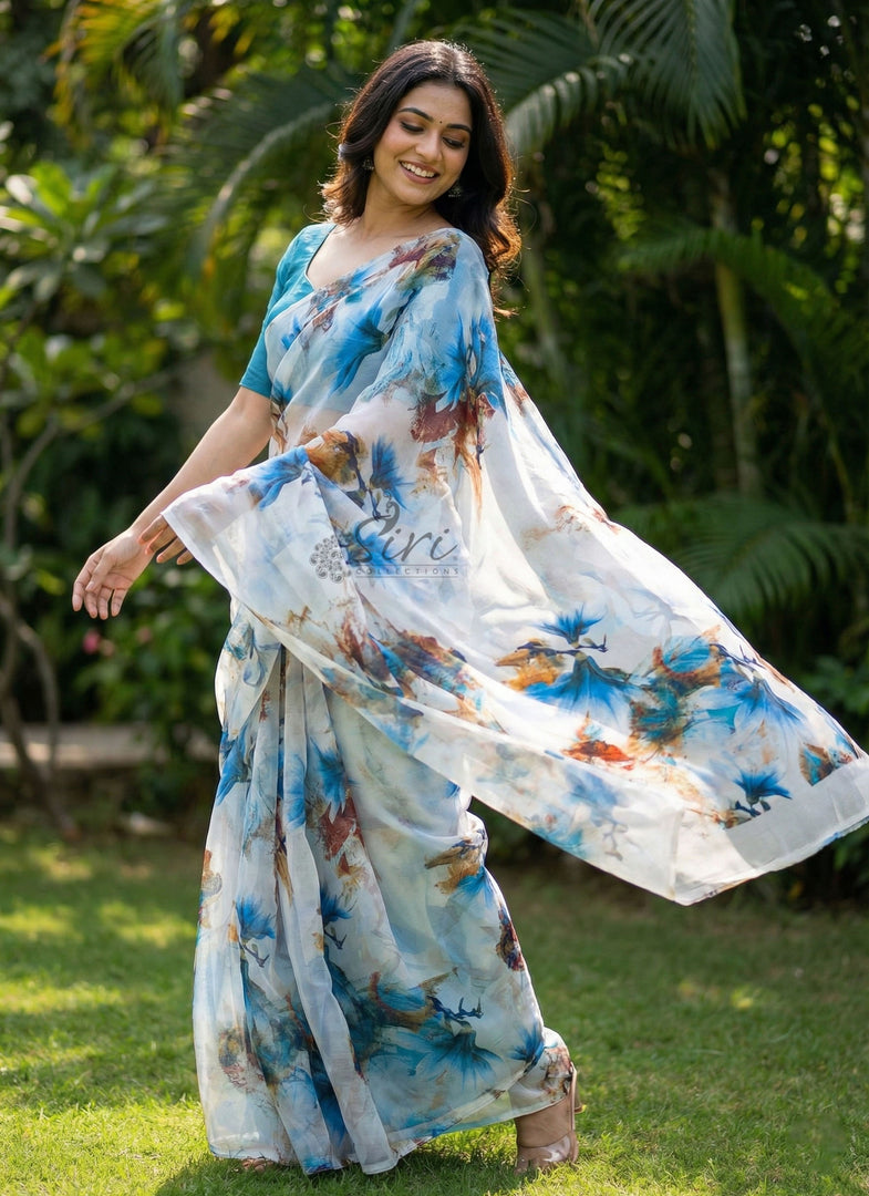 High Quality Garden Vareli Printed Nara Chiffon Saree