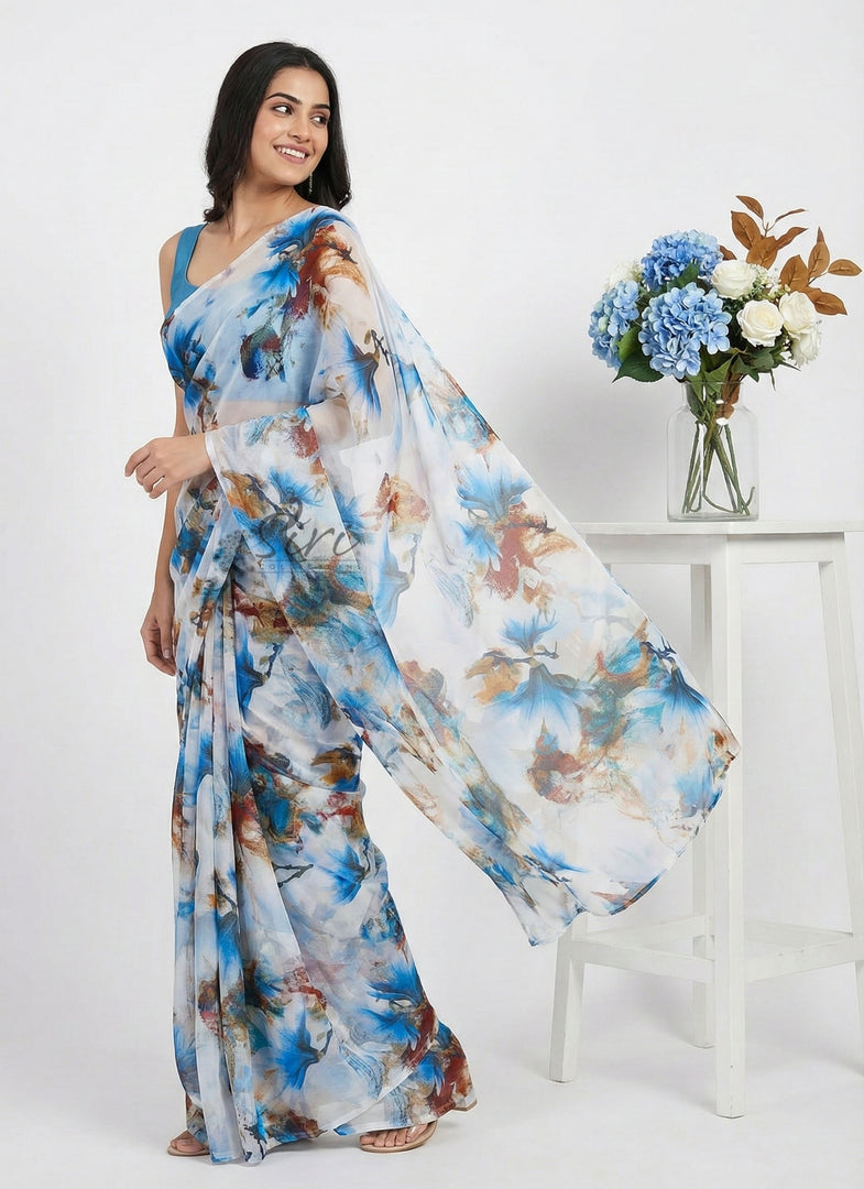 High Quality Garden Vareli Printed Nara Chiffon Saree