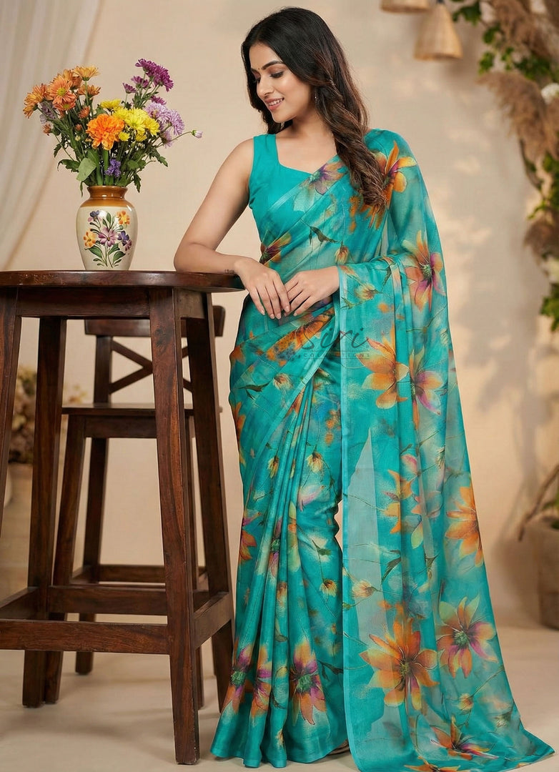 High Quality Garden Vareli Printed Nara Chiffon Saree