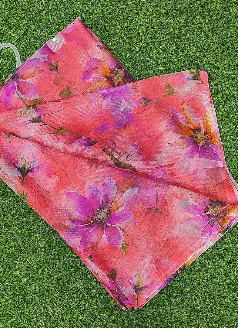 High Quality Garden Vareli Printed Nara Chiffon Saree