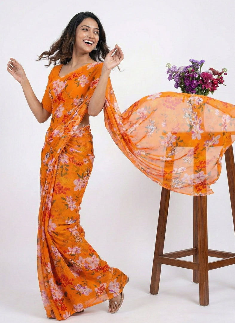 High Quality Garden Vareli Printed Nara Chiffon Saree