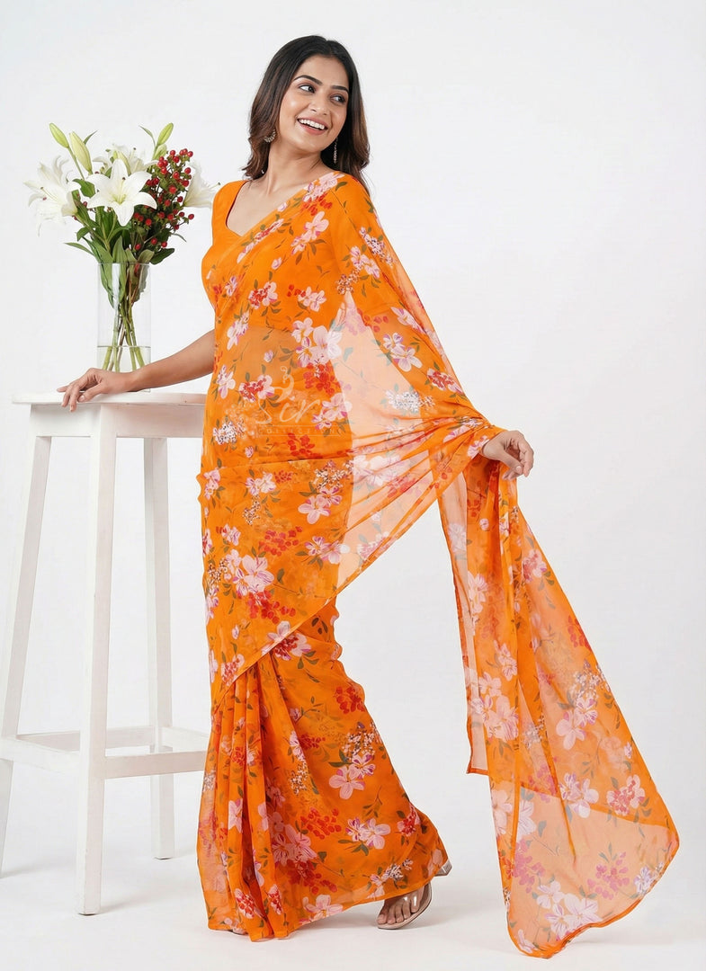 High Quality Garden Vareli Printed Nara Chiffon Saree