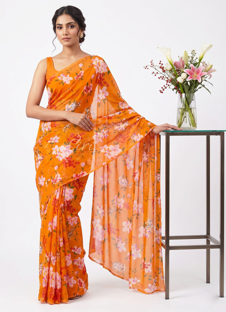 High Quality Garden Vareli Printed Nara Chiffon Saree