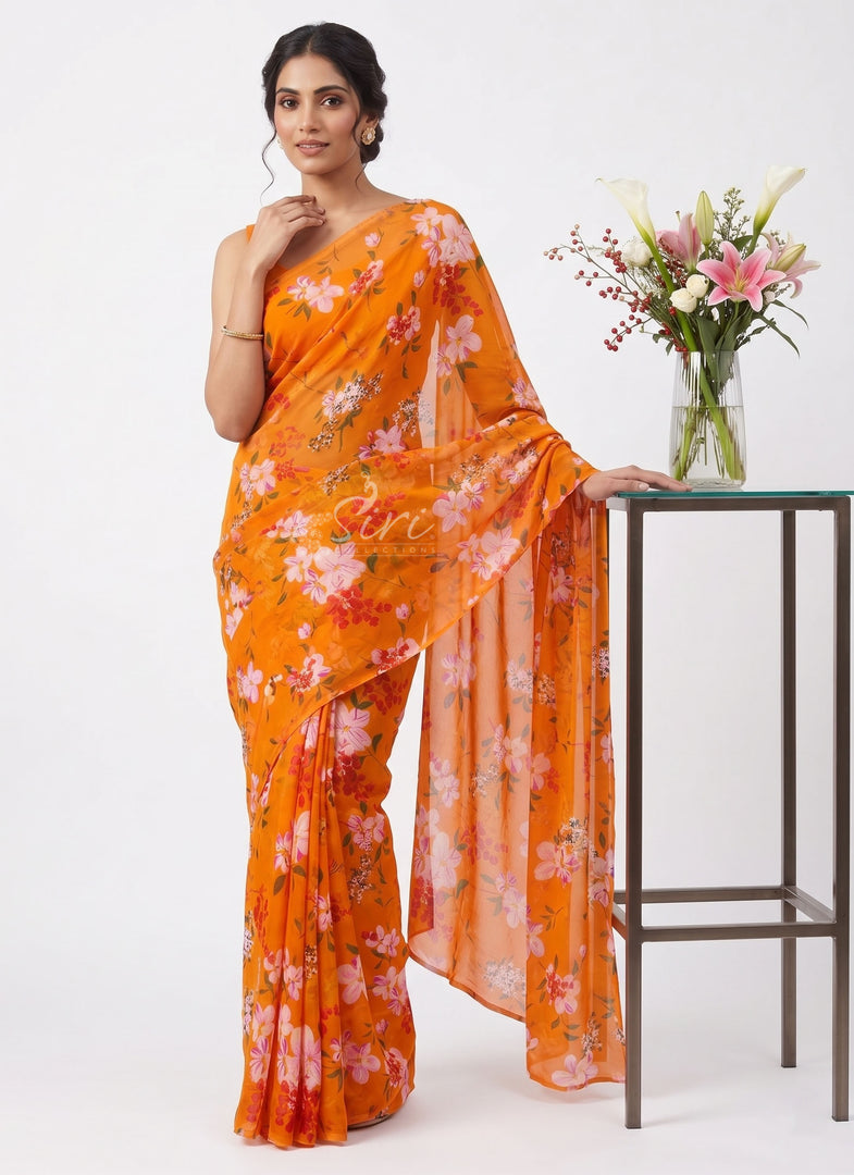 High Quality Garden Vareli Printed Nara Chiffon Saree