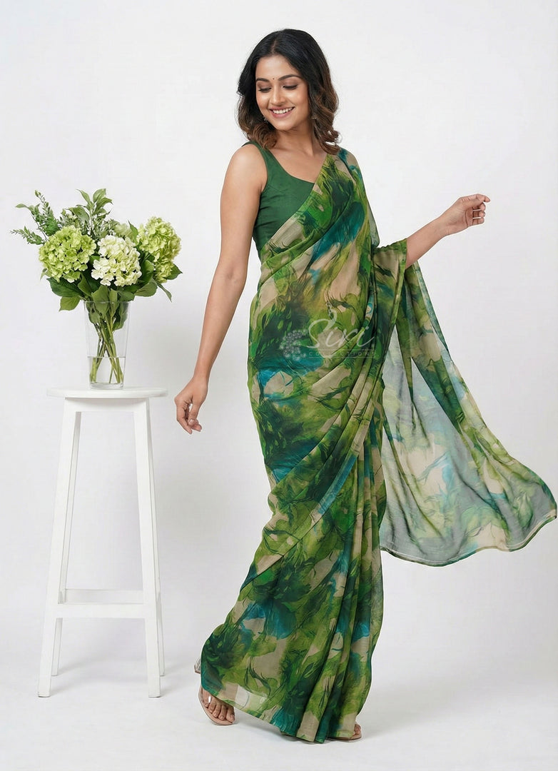 High Quality Garden Vareli Printed Nara Chiffon Saree