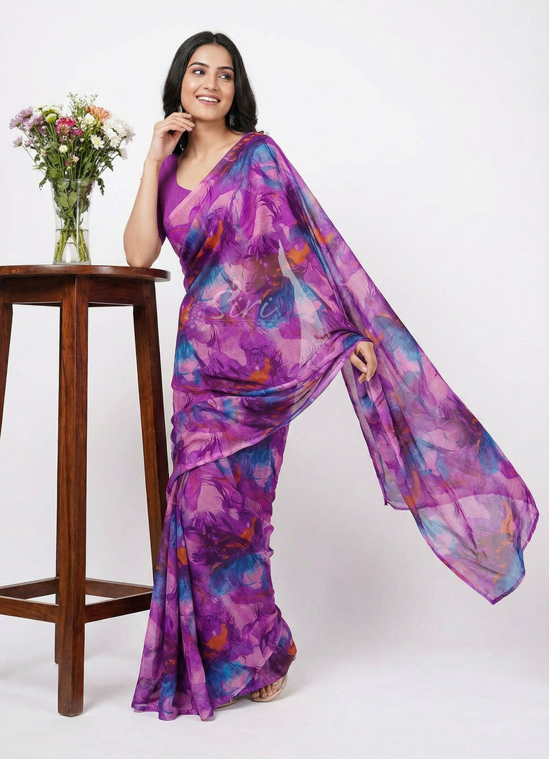 High Quality Garden Vareli Printed Nara Chiffon Saree