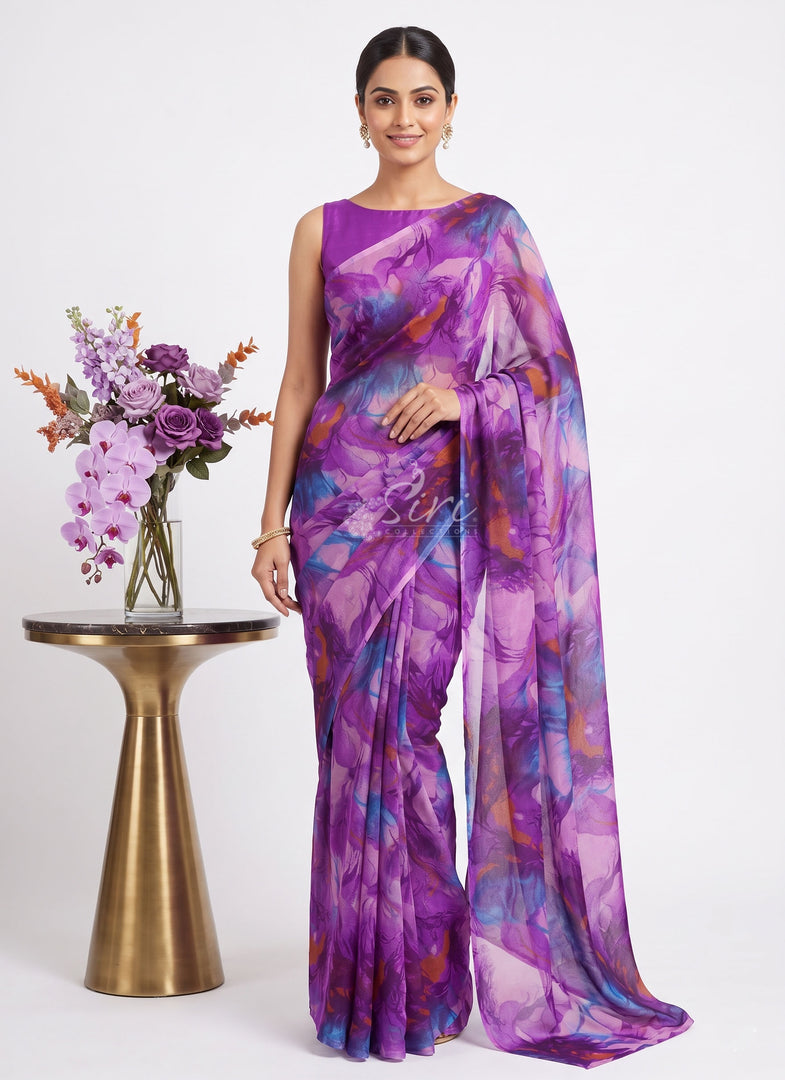 High Quality Garden Vareli Printed Nara Chiffon Saree