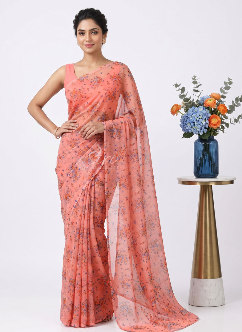 High Quality Garden Vareli Printed Nara Chiffon Saree
