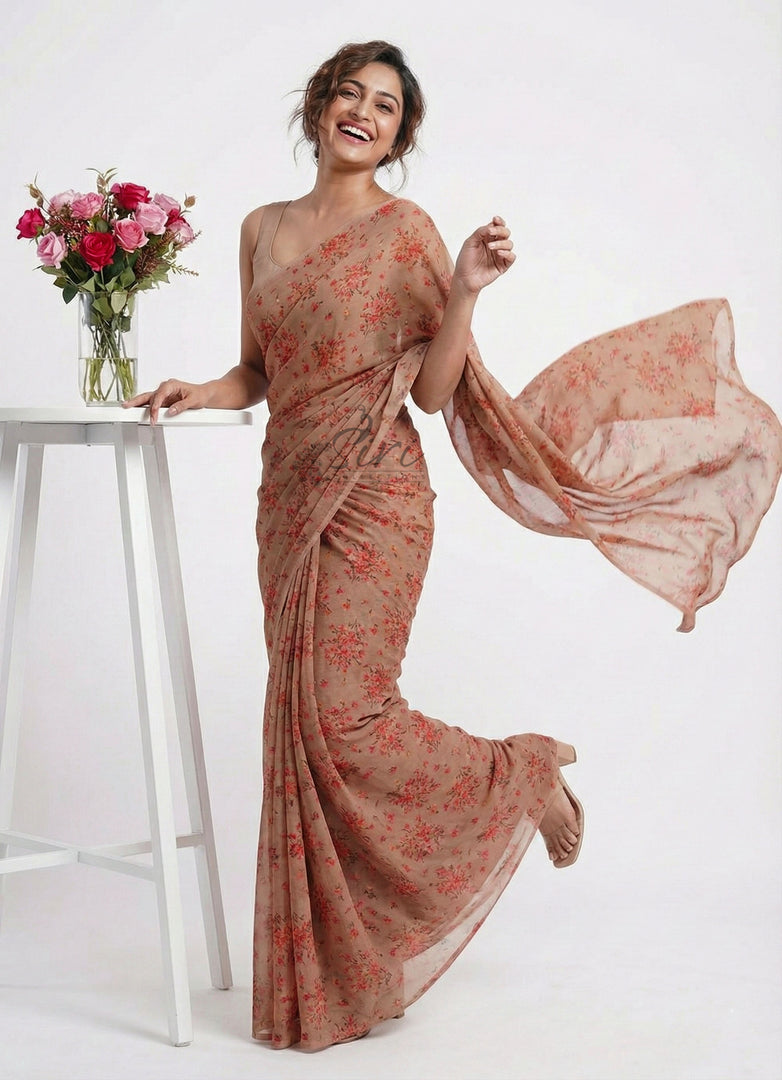 High Quality Garden Vareli Printed Nara Chiffon Saree