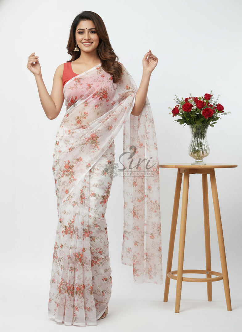 High Quality Garden Vareli Printed Nara Chiffon Saree