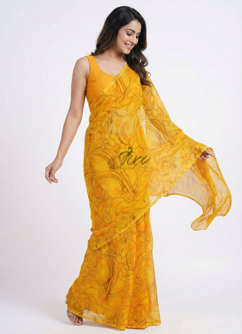 High Quality Garden Vareli Printed Nara Chiffon Saree