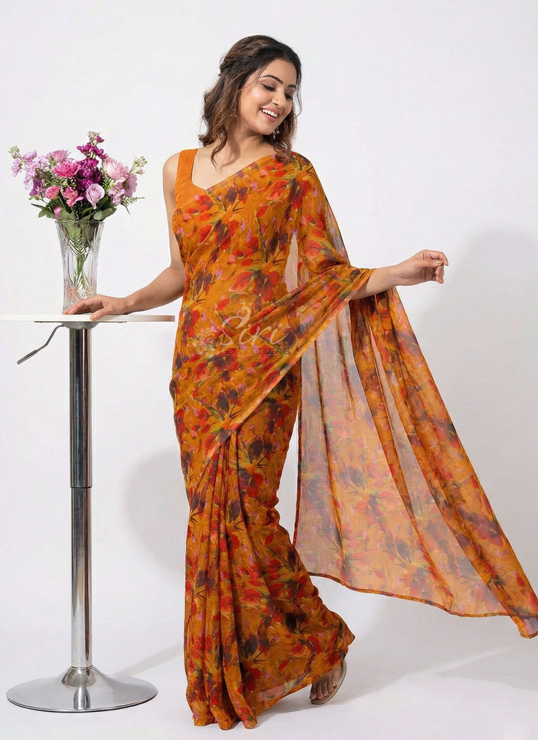 High Quality Garden Vareli Printed Nara Chiffon Saree