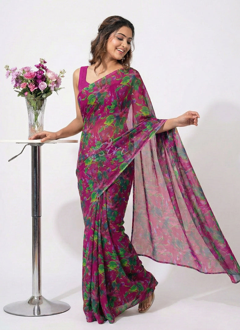 High Quality Garden Vareli Printed Nara Chiffon Saree