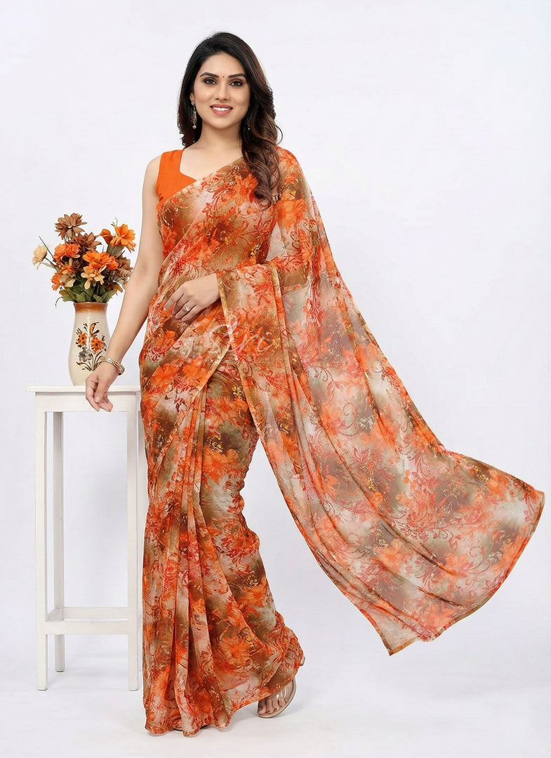 High Quality Garden Vareli Printed Nara Chiffon Saree