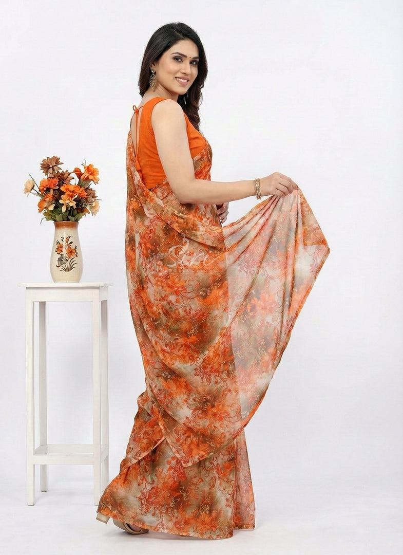 High Quality Garden Vareli Printed Nara Chiffon Saree