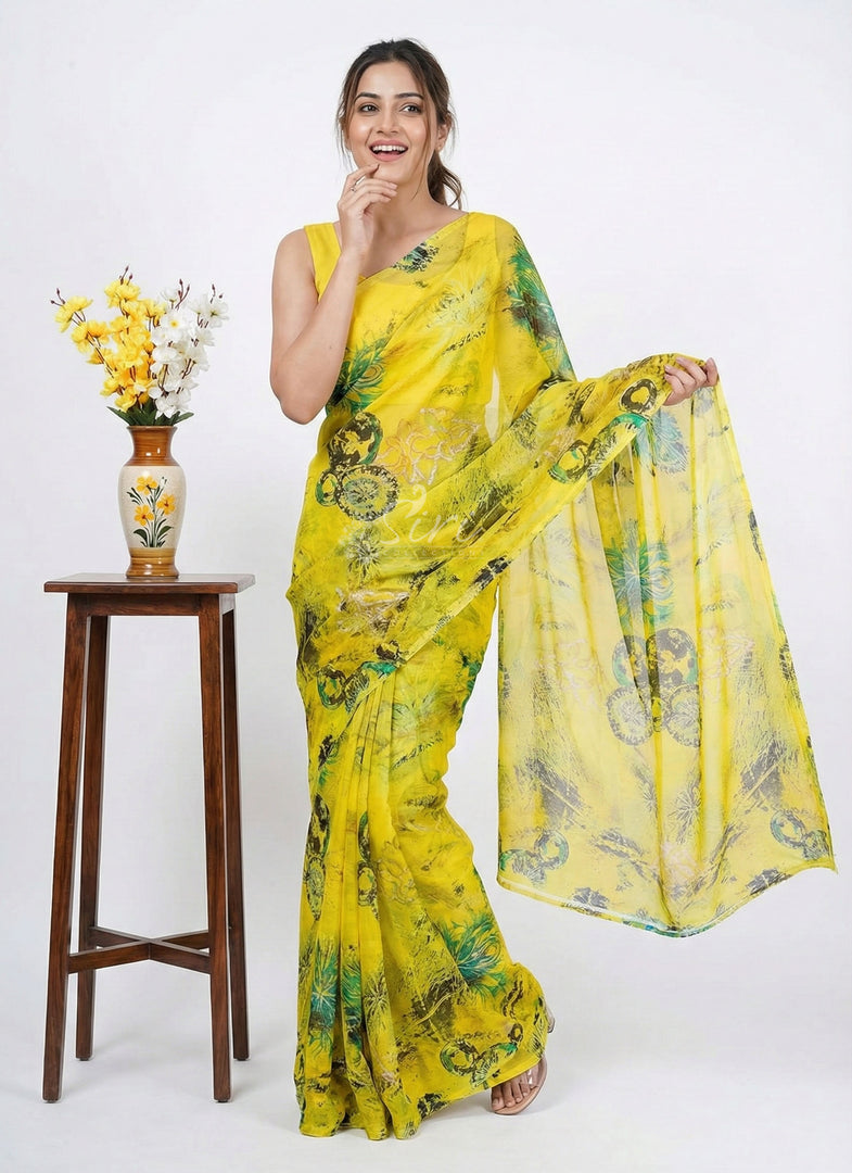 High Quality Garden Vareli Printed Nara Chiffon Saree