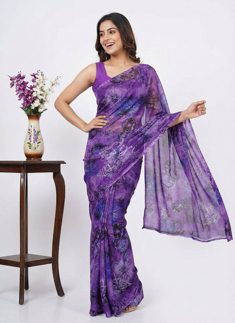 High Quality Garden Vareli Printed Nara Chiffon Saree