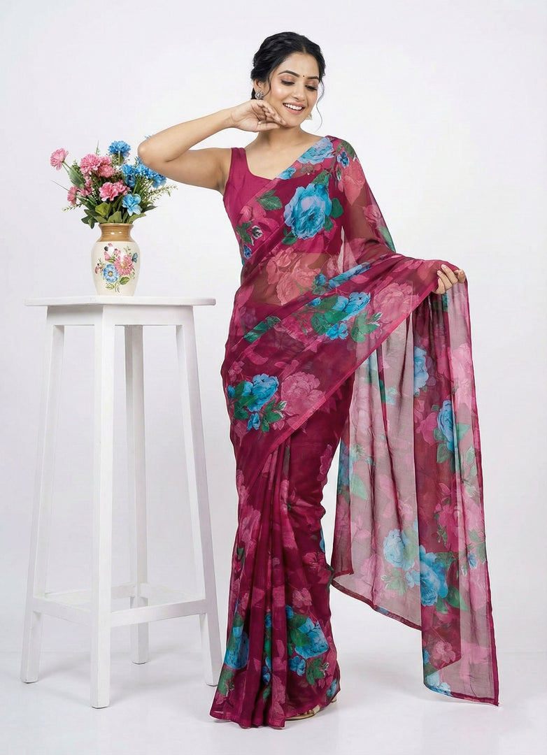 High Quality Garden Vareli Printed Nara Chiffon Saree