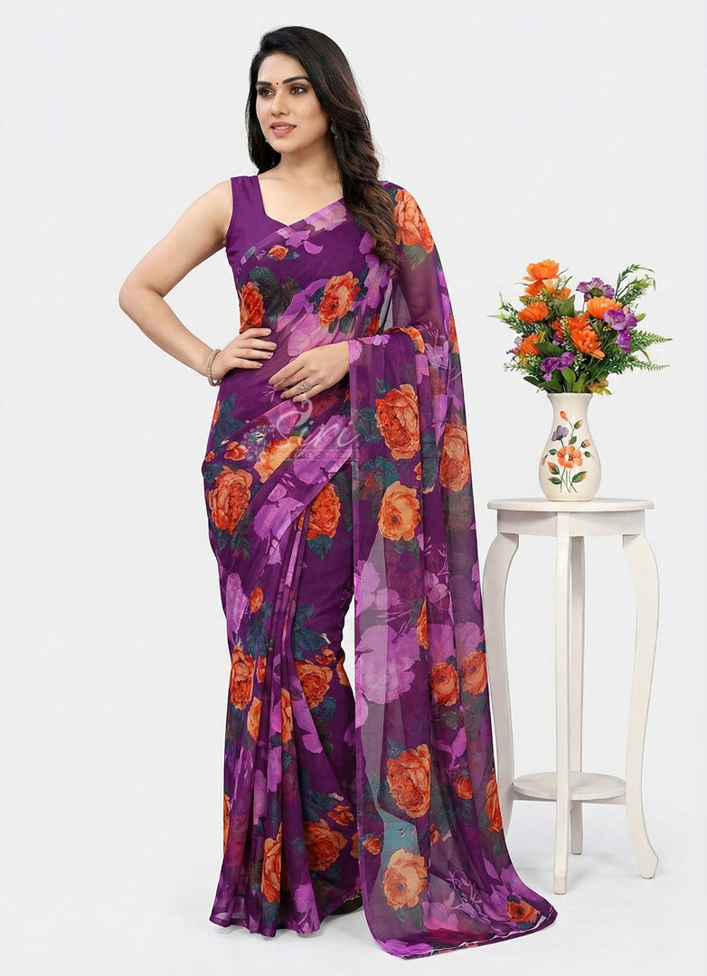 High Quality Garden Vareli Printed Nara Chiffon Saree