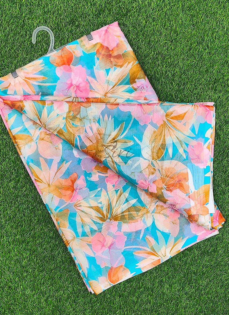 High Quality Garden Vareli Printed Nara Chiffon Saree