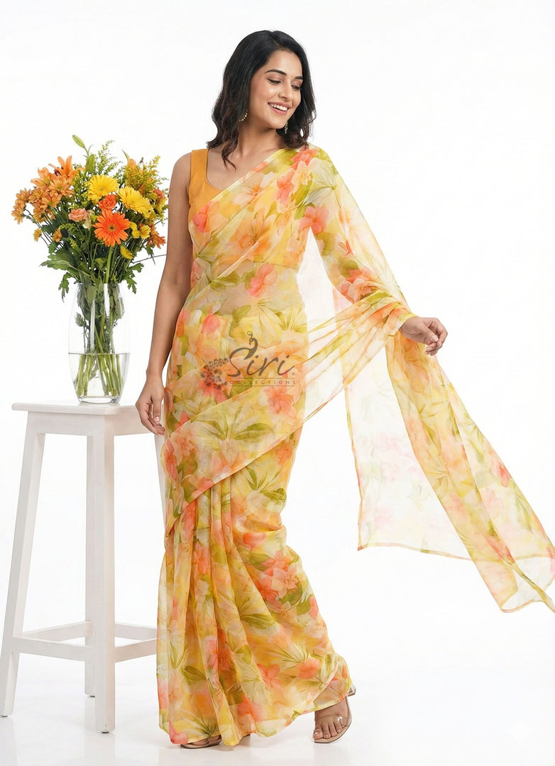 High Quality Garden Vareli Printed Nara Chiffon Saree