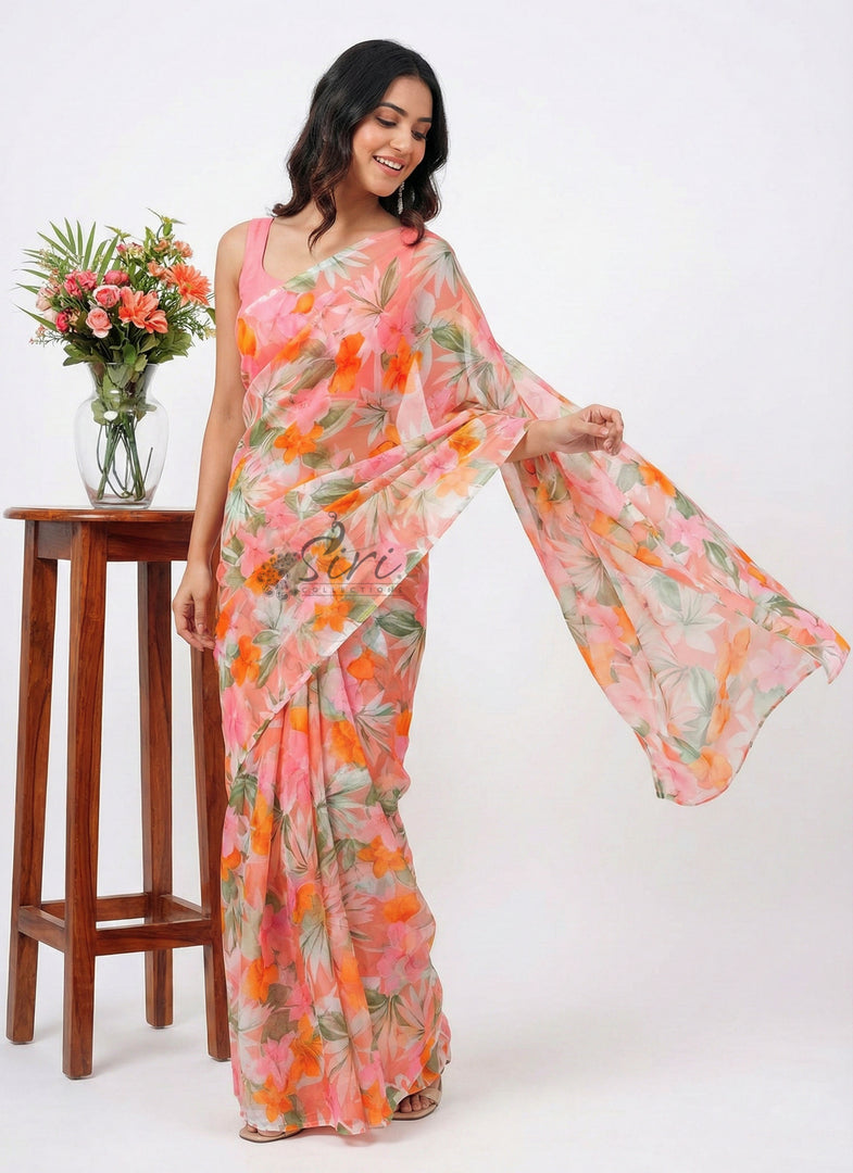 High Quality Garden Vareli Printed Nara Chiffon Saree
