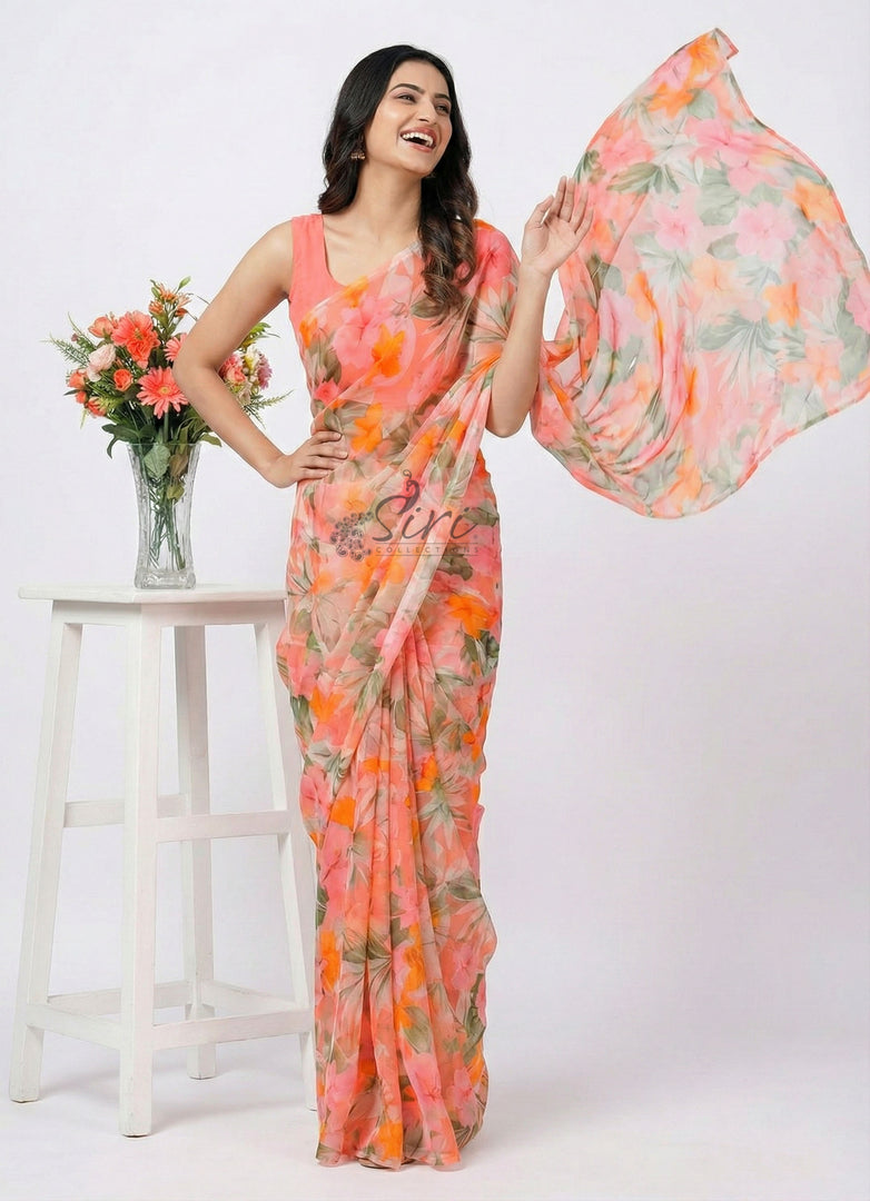 High Quality Garden Vareli Printed Nara Chiffon Saree