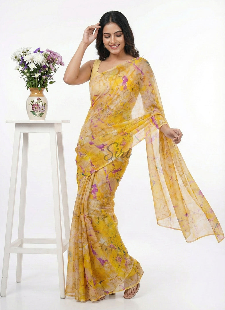 High Quality Garden Vareli Printed Nara Chiffon Saree