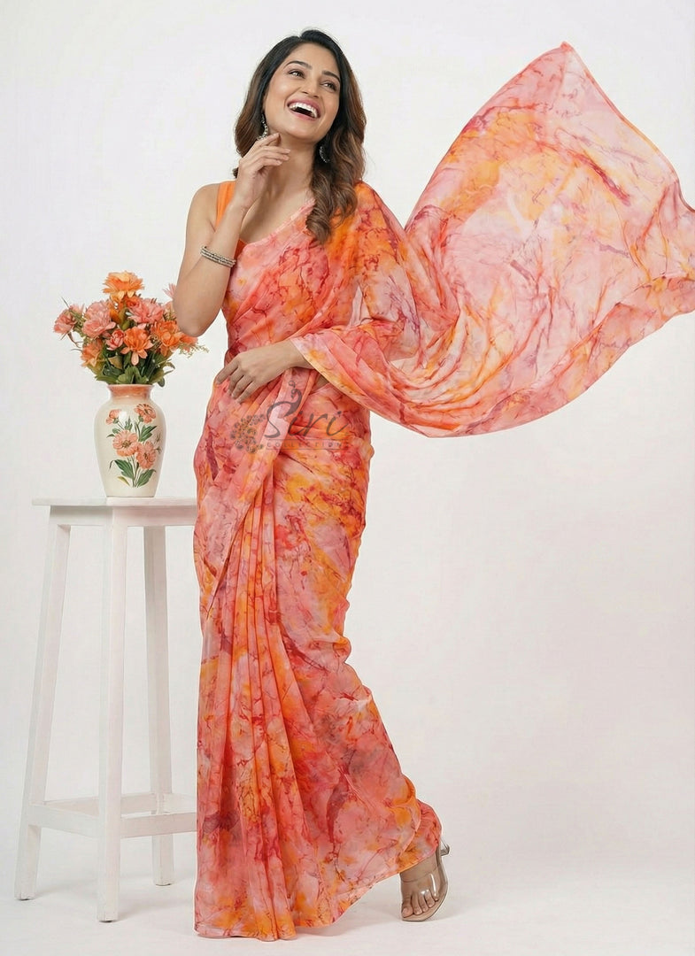 High Quality Garden Vareli Printed Nara Chiffon Saree