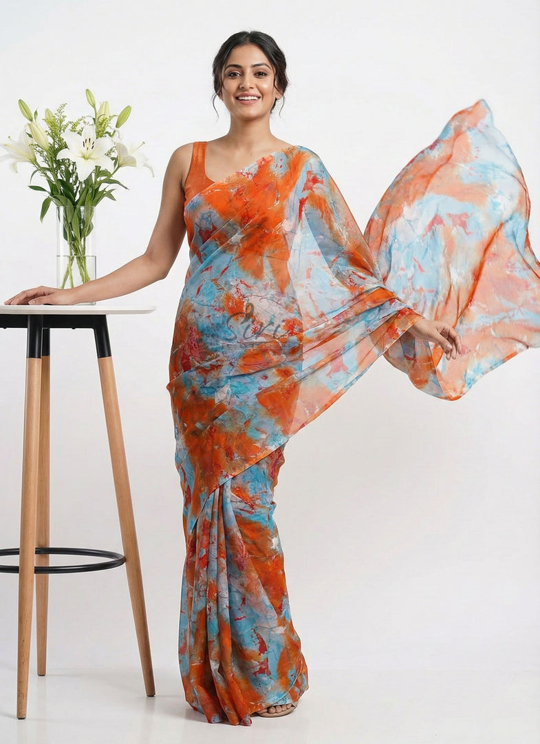 High Quality Garden Vareli Printed Nara Chiffon Saree