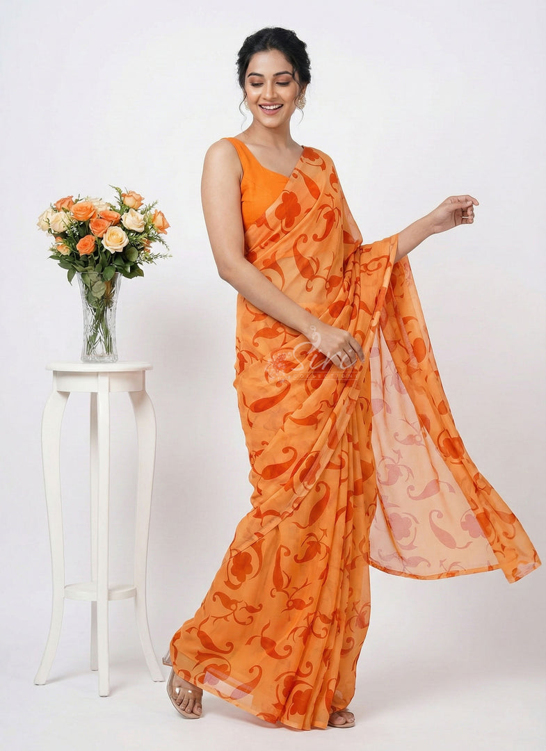 High Quality Garden Vareli Printed Nara Chiffon Saree
