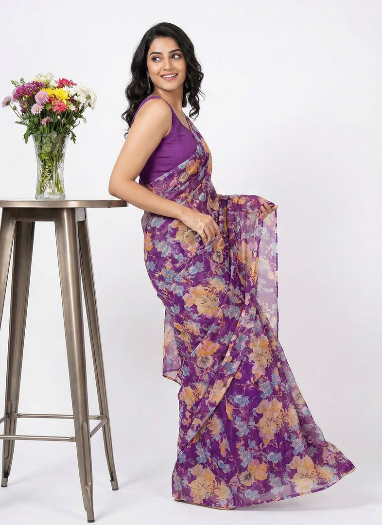 High Quality Garden Vareli Printed Nara Chiffon Saree