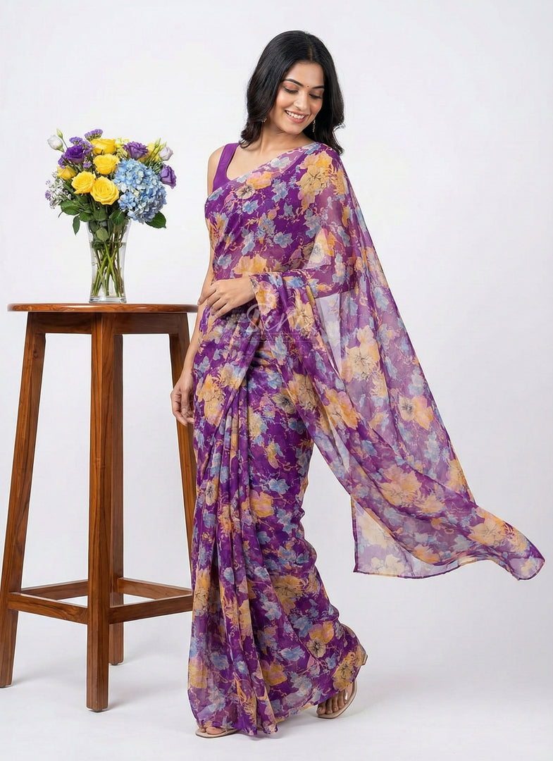 High Quality Garden Vareli Printed Nara Chiffon Saree
