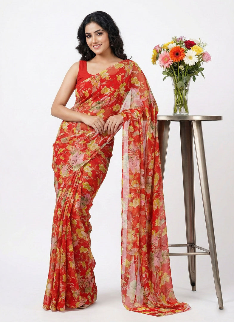 High Quality Garden Vareli Printed Nara Chiffon Saree