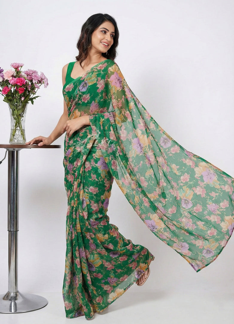 High Quality Garden Vareli Printed Nara Chiffon Saree