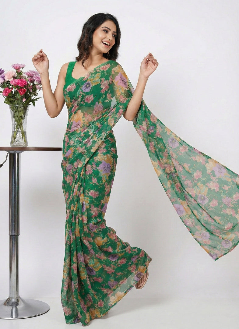 High Quality Garden Vareli Printed Nara Chiffon Saree