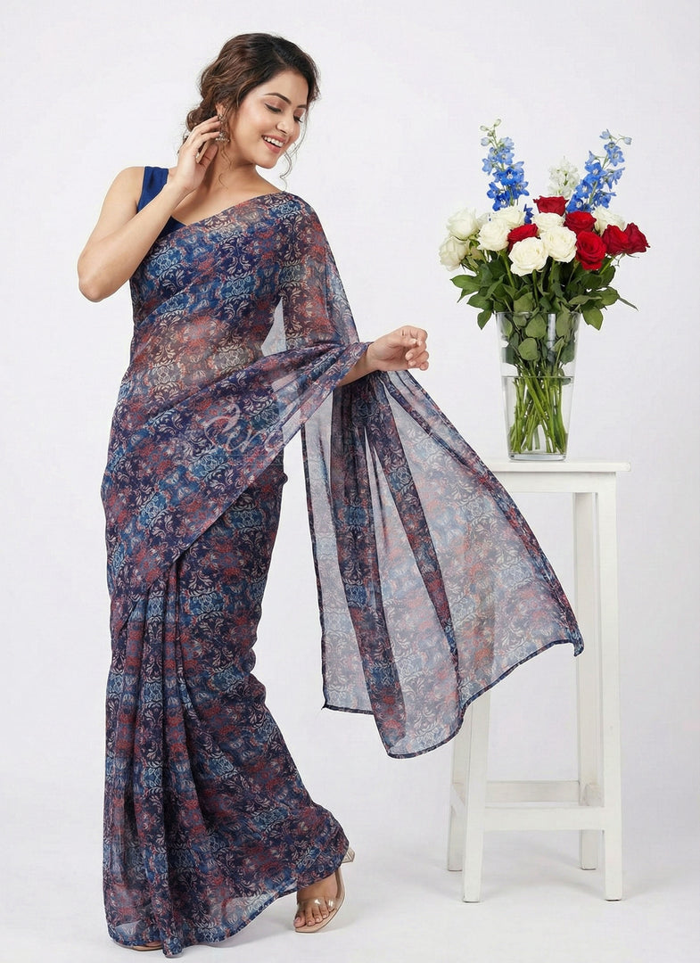 High Quality Garden Vareli Printed Nara Chiffon Saree