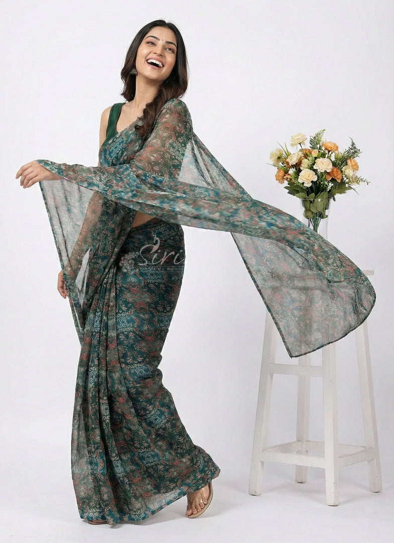 High Quality Garden Vareli Printed Nara Chiffon Saree