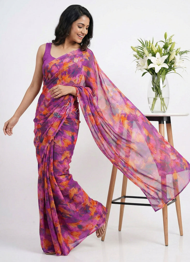 High Quality Garden Vareli Printed Nara Chiffon Saree